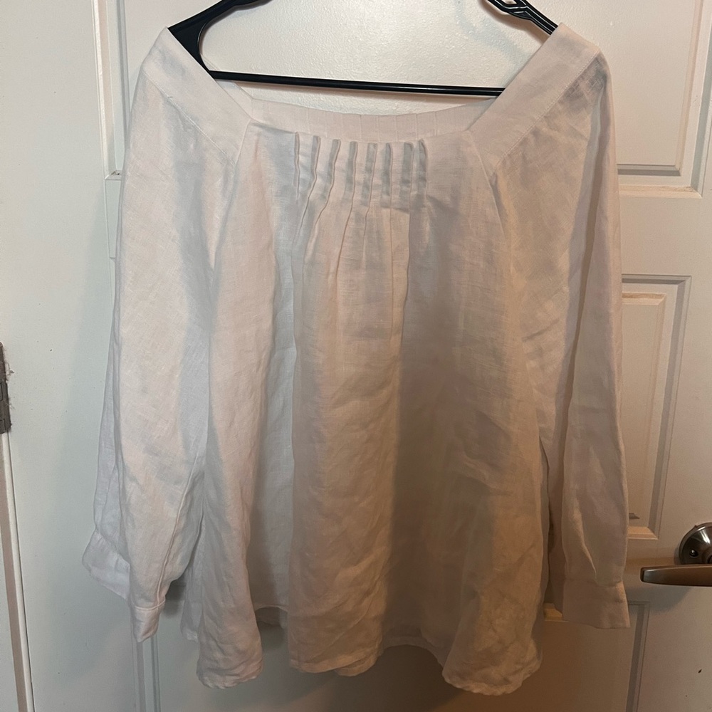 Masai Copenhagen 100% Linen A-Line Pintuck Blouse| Oversized, Elbow Sleeve |Sz M